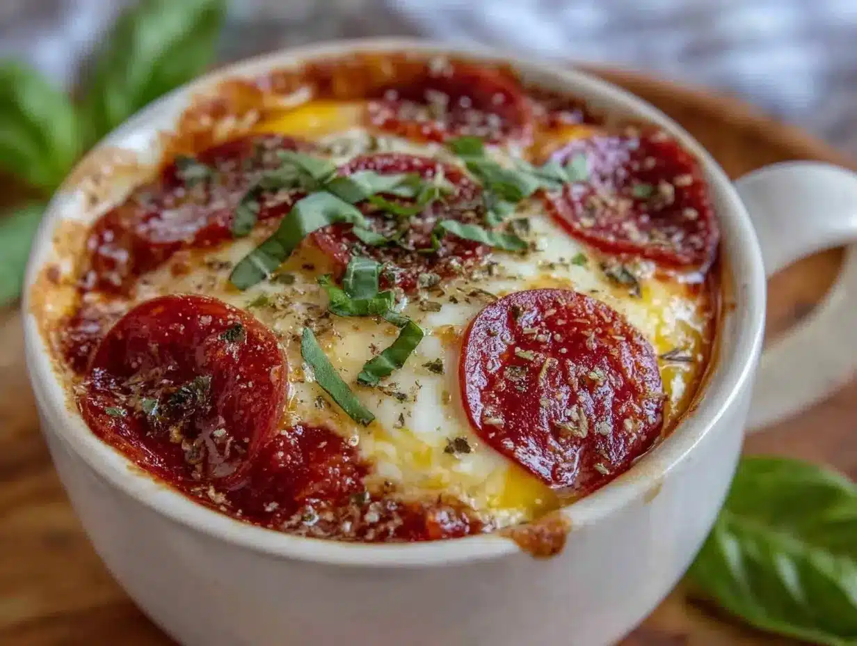 quick cheesy mug pizza recipe preparation steps