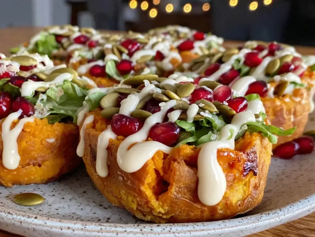vegan loaded sweet potato bowls with tahini - featured image