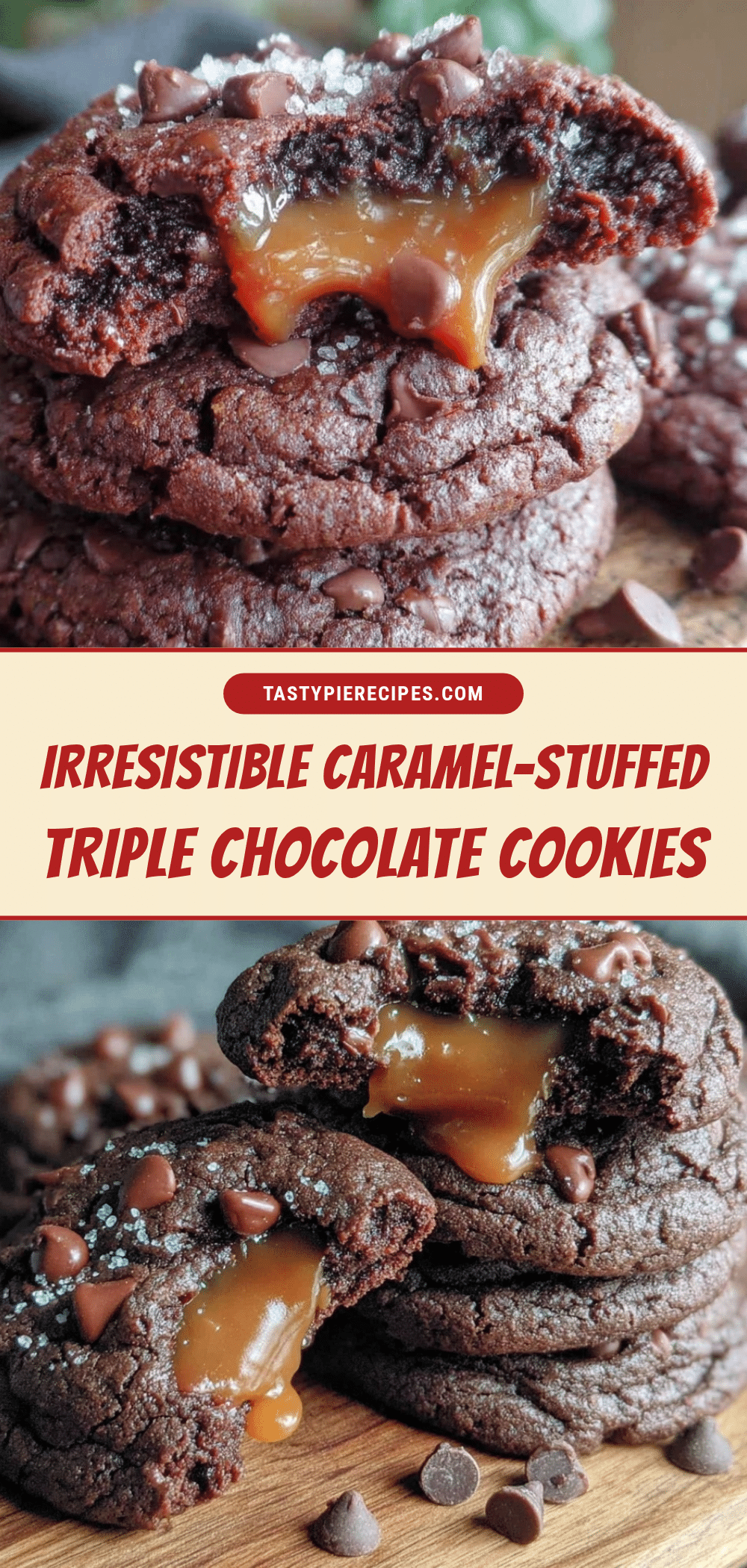 caramel-stuffed triple chocolate cookies recipe