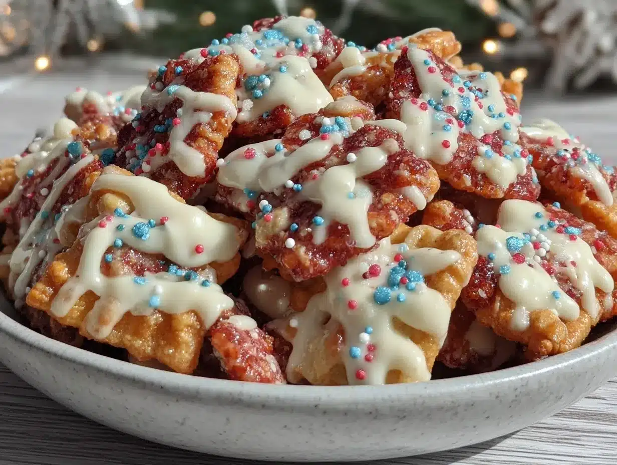 red white and blue frosted animal crackers party mix preparation steps