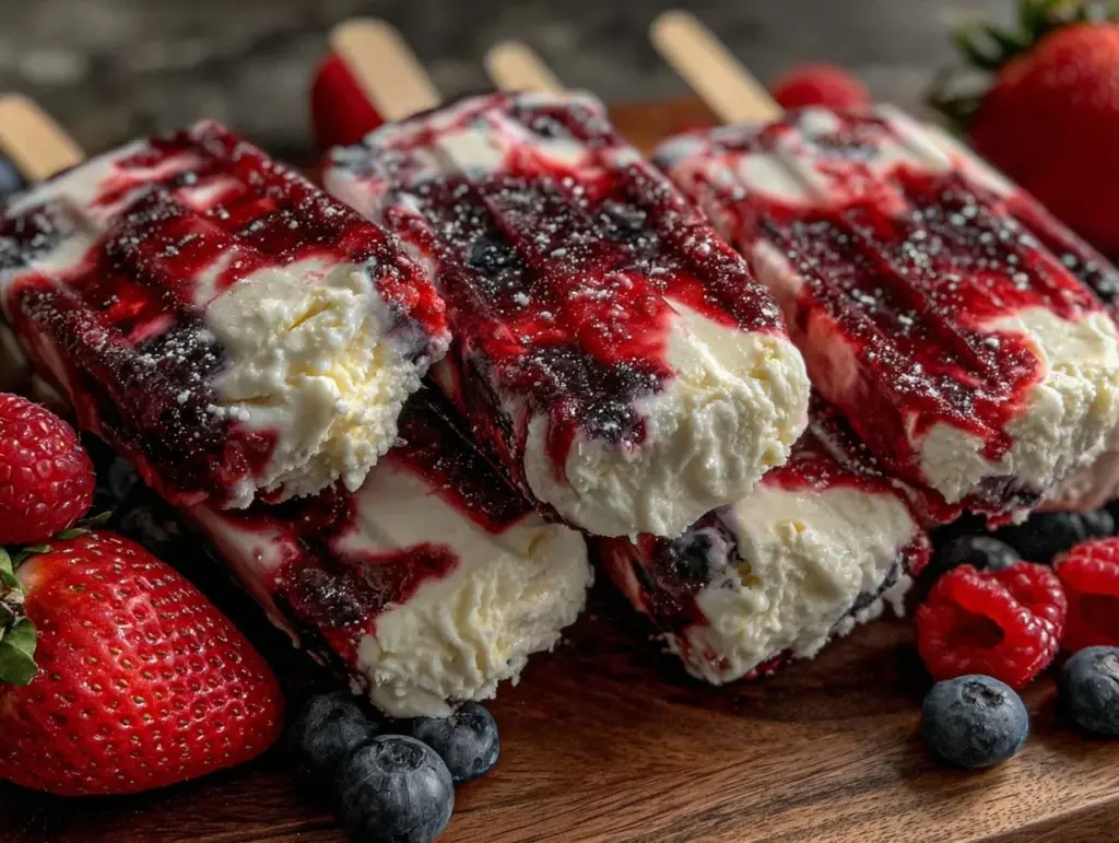 red white and blue layered cream popsicles - featured image
