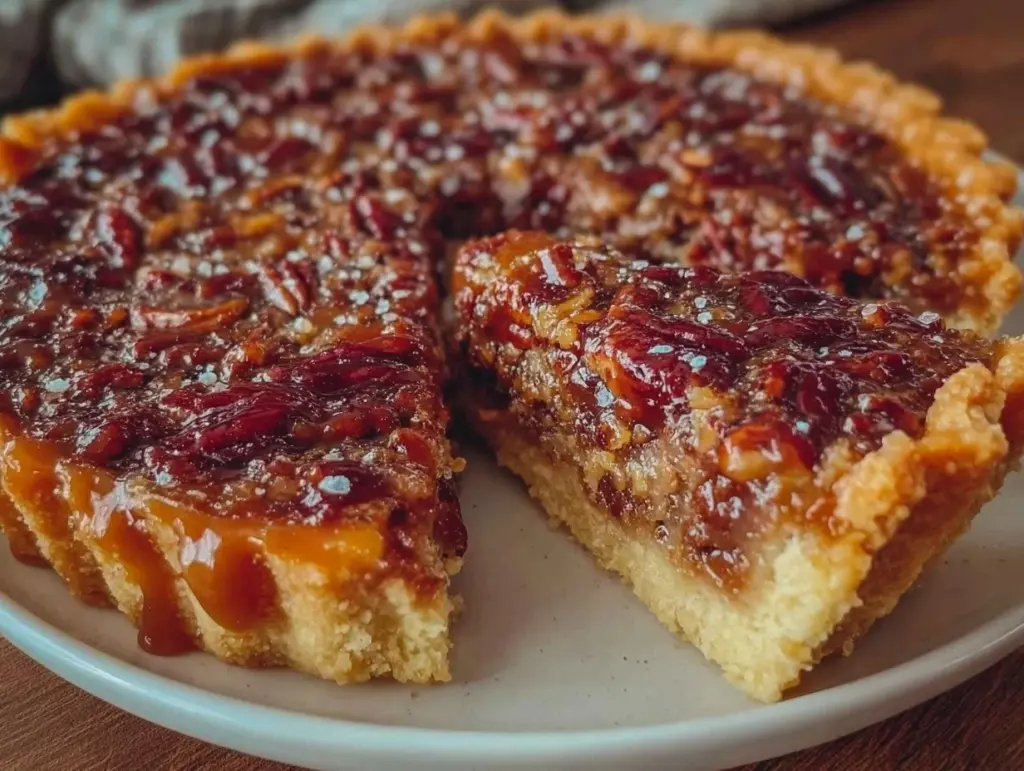 salted pecan praline tart - featured image