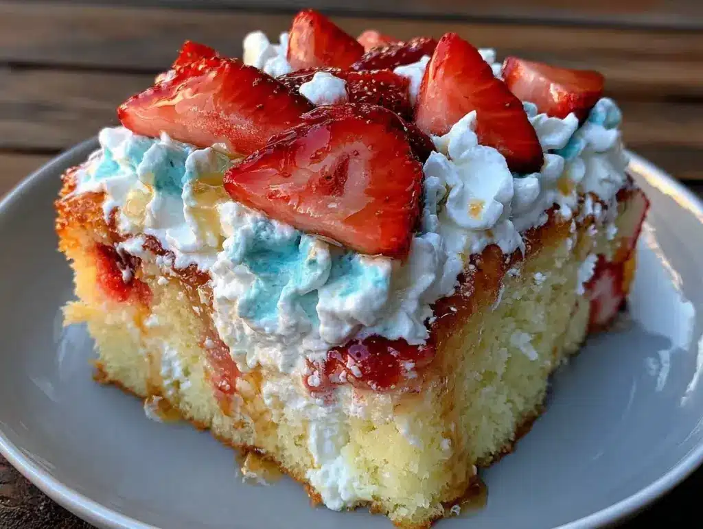 strawberry tres leches poke cake - featured image