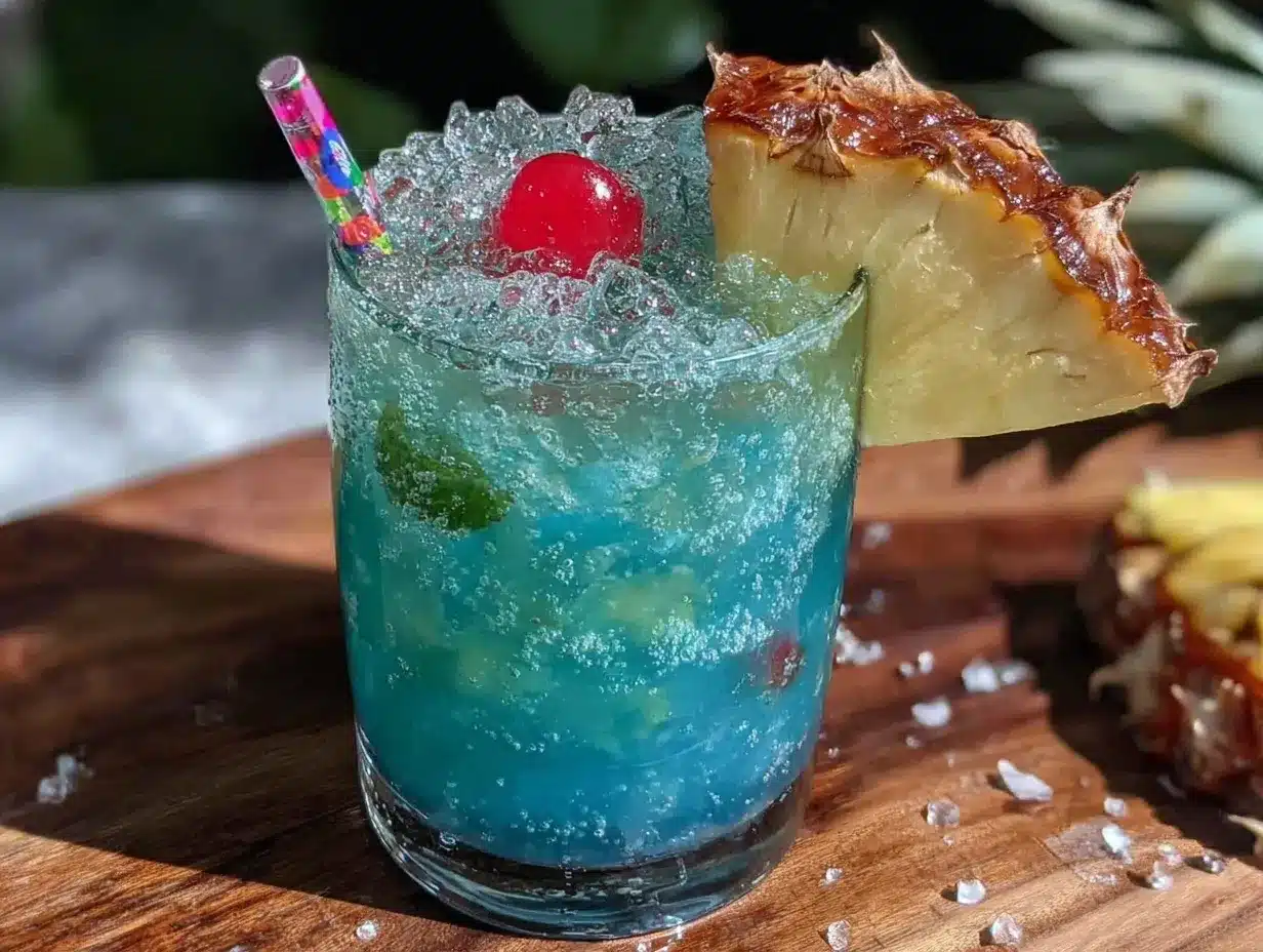 Blue Hawaiian Punch mocktail preparation steps