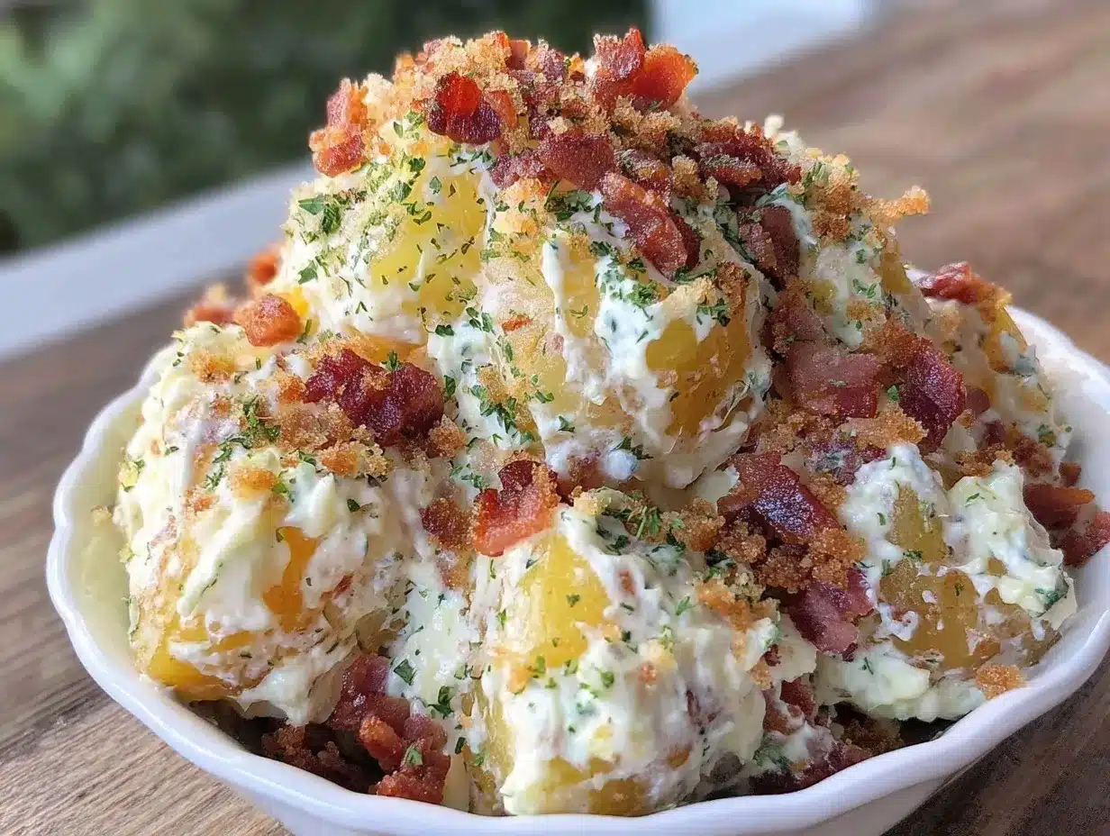 creamy classic potato salad with bacon and dill preparation steps