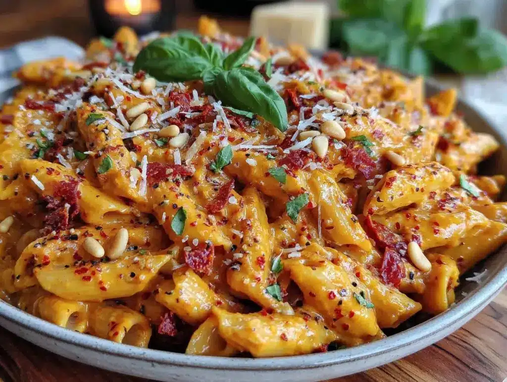 creamy sun-dried tomato pesto penne - featured image