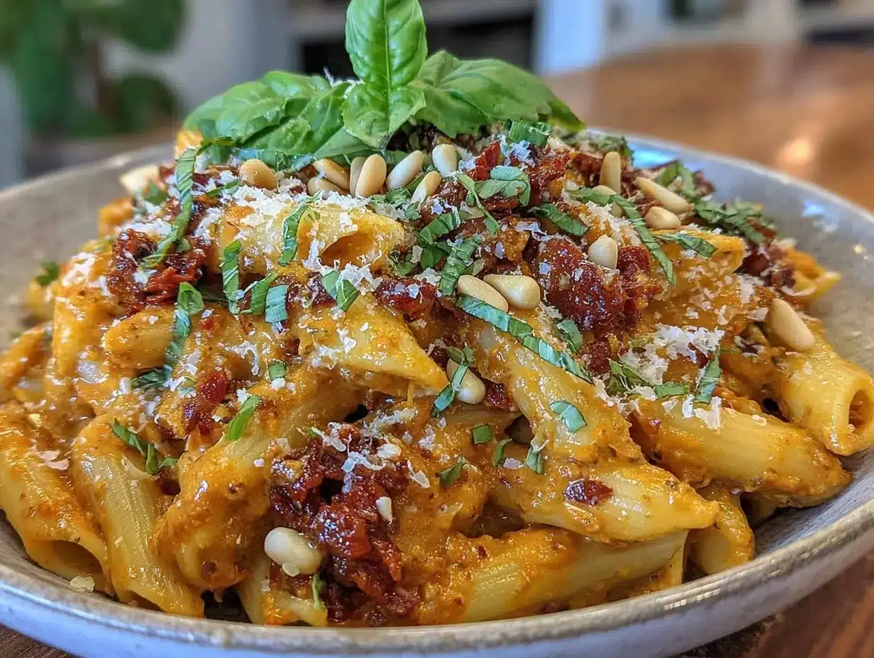 creamy sun-dried tomato pesto penne preparation steps