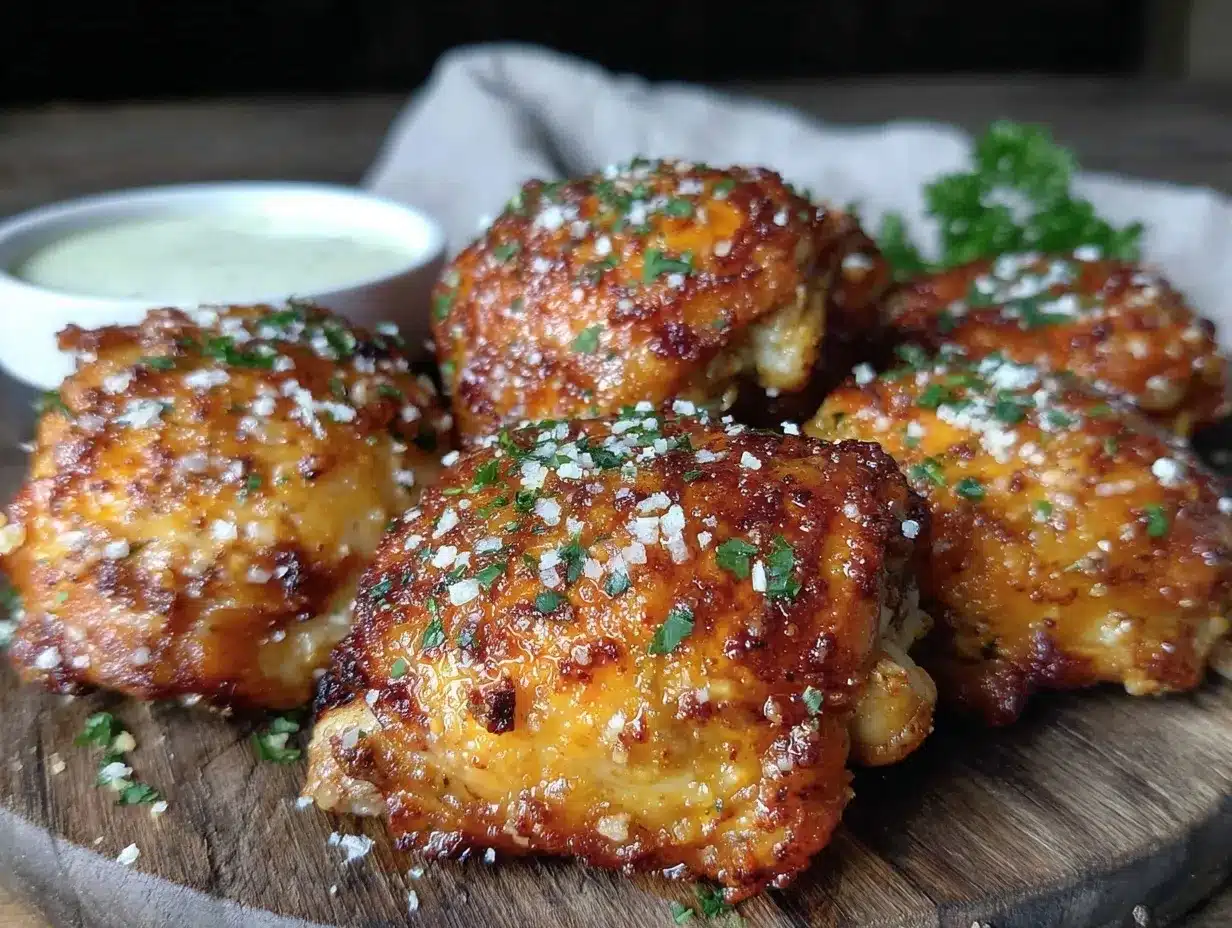 crispy air fryer garlic parmesan chicken thighs preparation steps