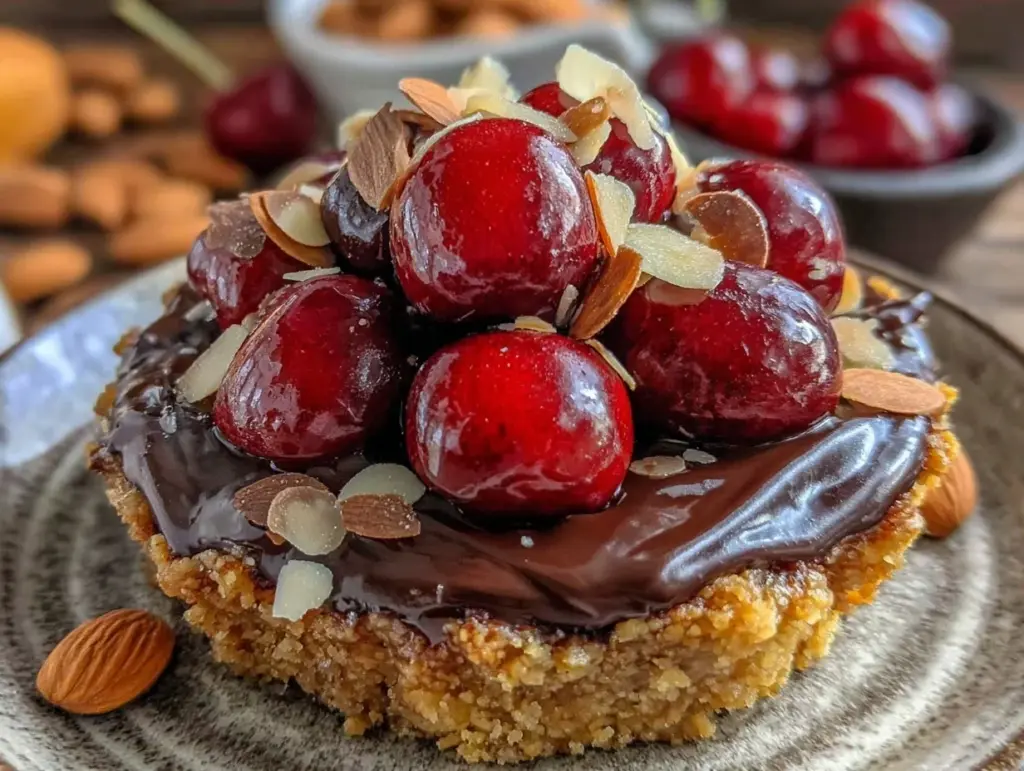 dark chocolate cherry almond tart - featured image