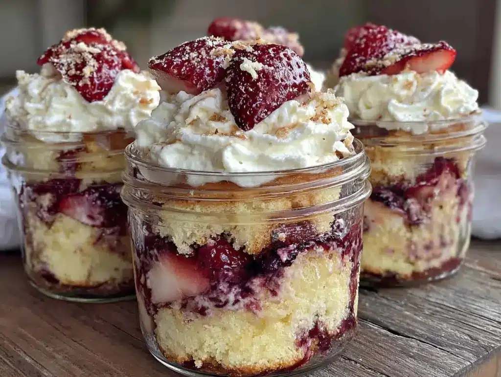 easy no bake strawberry shortcake trifle cups - featured image