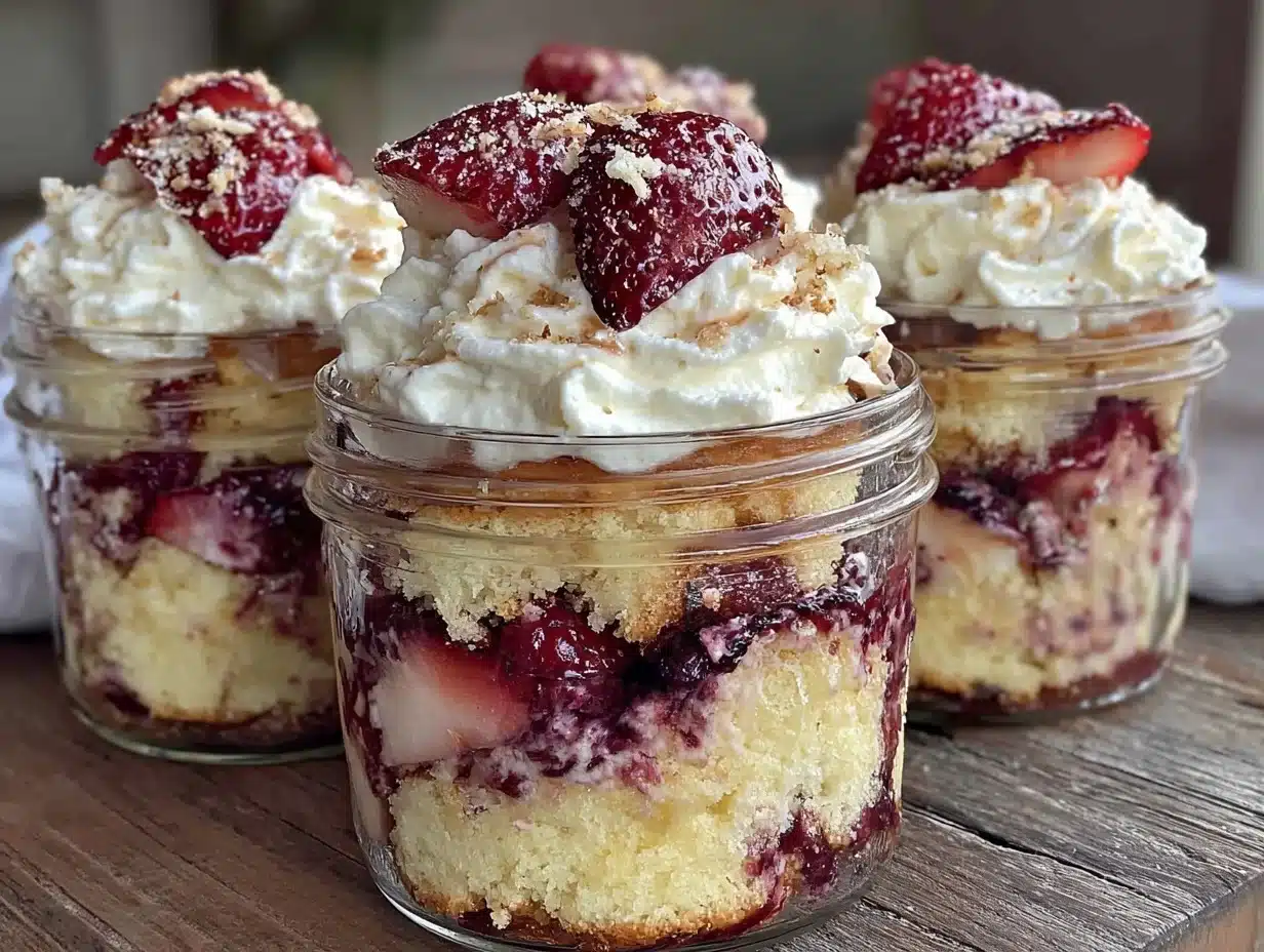 easy no bake strawberry shortcake trifle cups - featured image