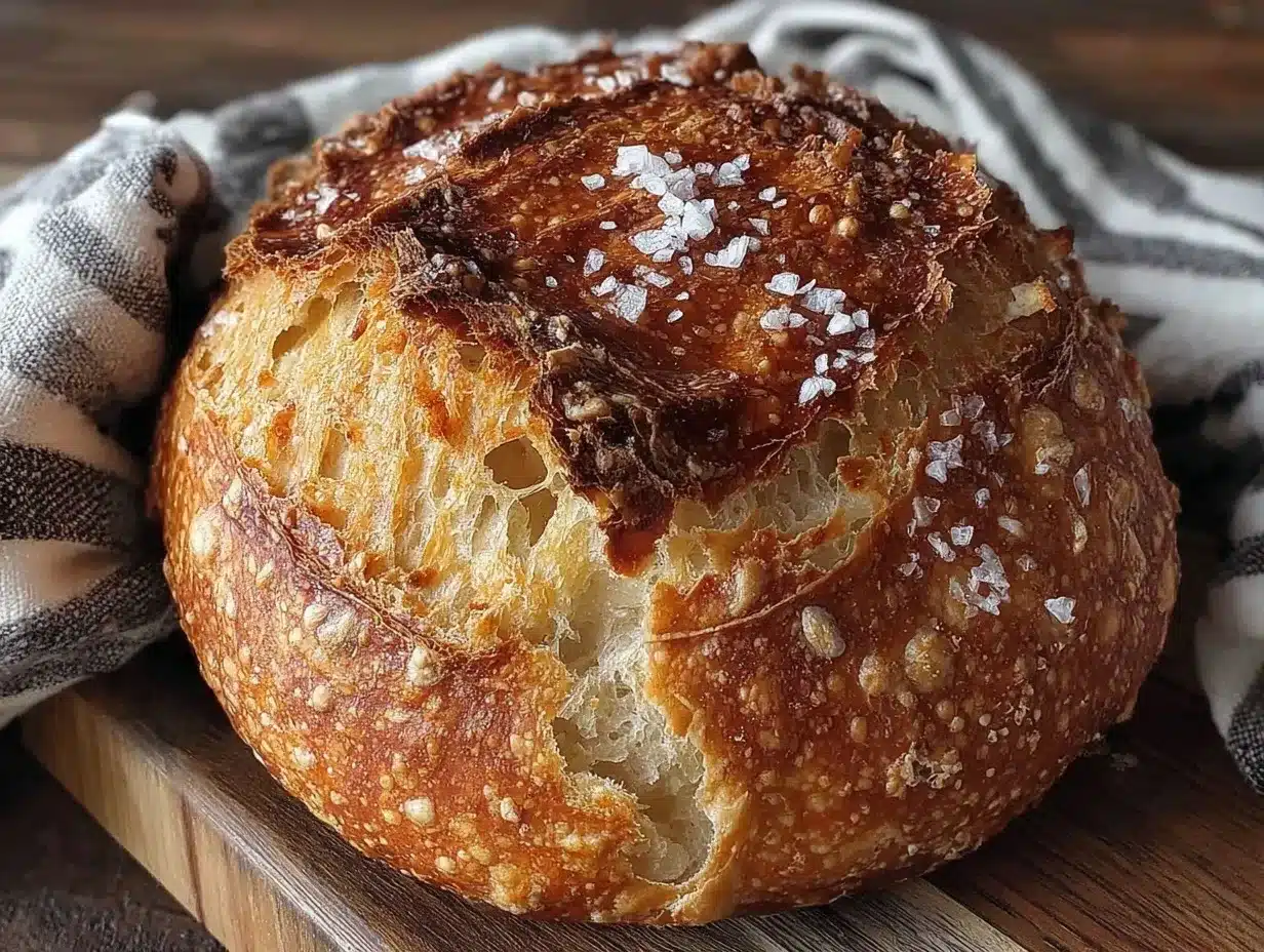easy no-knead crusty artisan bread loaf preparation steps