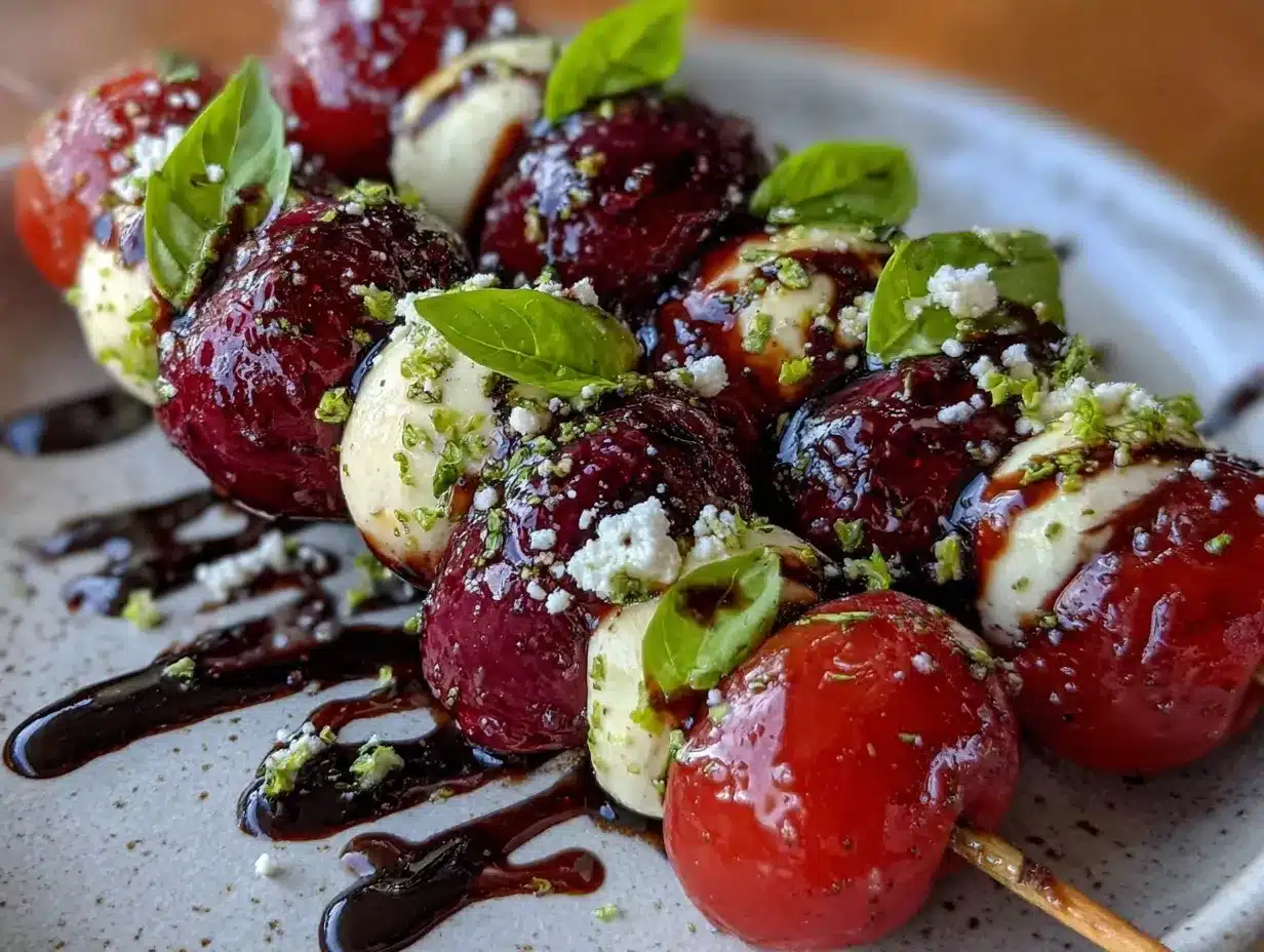fresh red white blue caprese skewers preparation steps