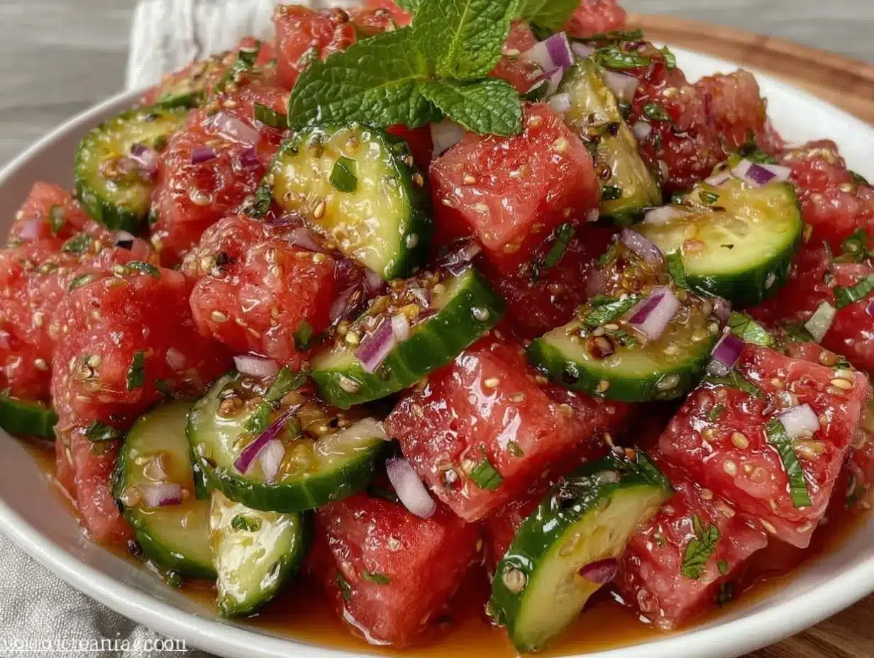 fresh watermelon cucumber salad preparation steps
