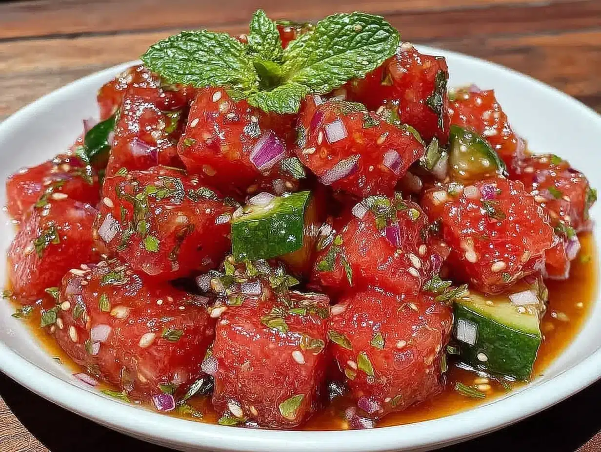 fresh watermelon cucumber salad - featured image