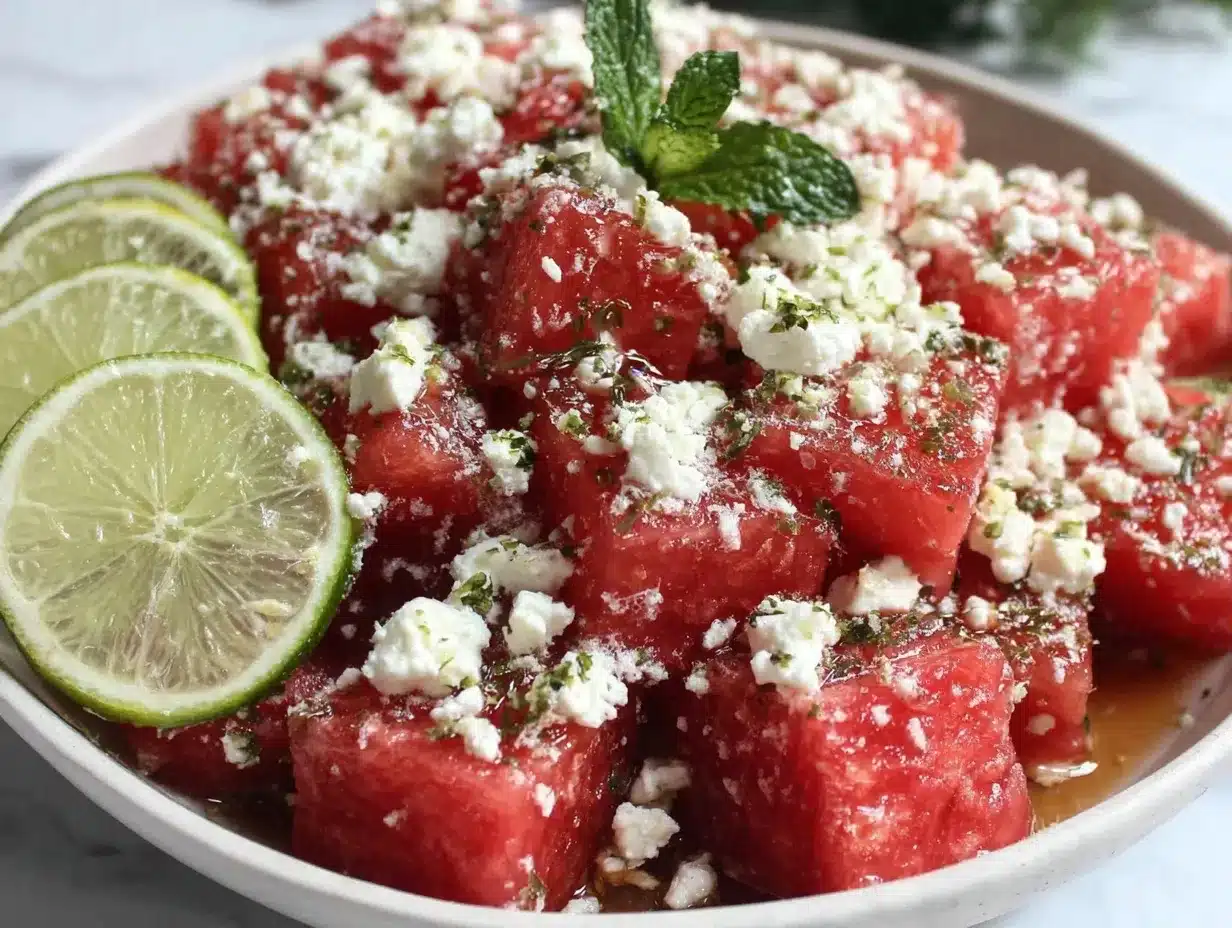 fresh watermelon feta salad preparation steps