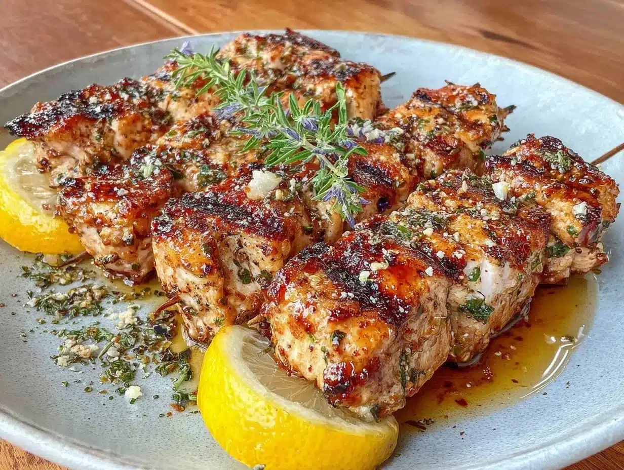 Greek-style grilled chicken skewers preparation steps