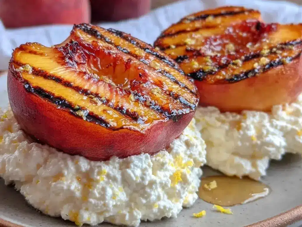 grilled peach halves with honey ricotta - featured image