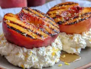 grilled peach halves with honey ricotta - featured image