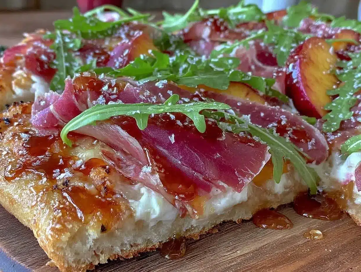grilled peach prosciutto arugula flatbread preparation steps