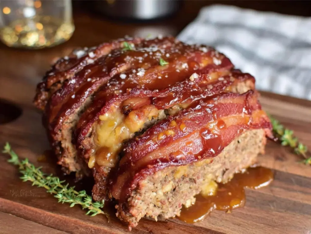maple bourbon glazed bacon-wrapped meatloaf - featured image