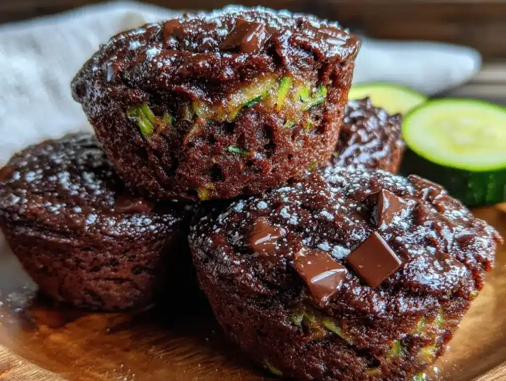 moist double chocolate zucchini muffins - featured image
