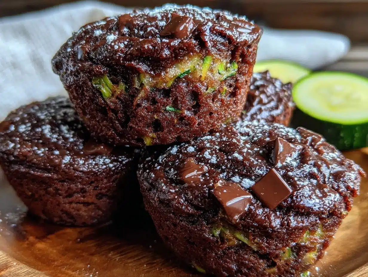 moist double chocolate zucchini muffins - featured image