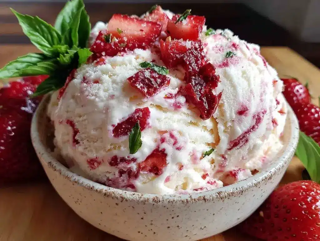 no-churn strawberry basil gelato - featured image