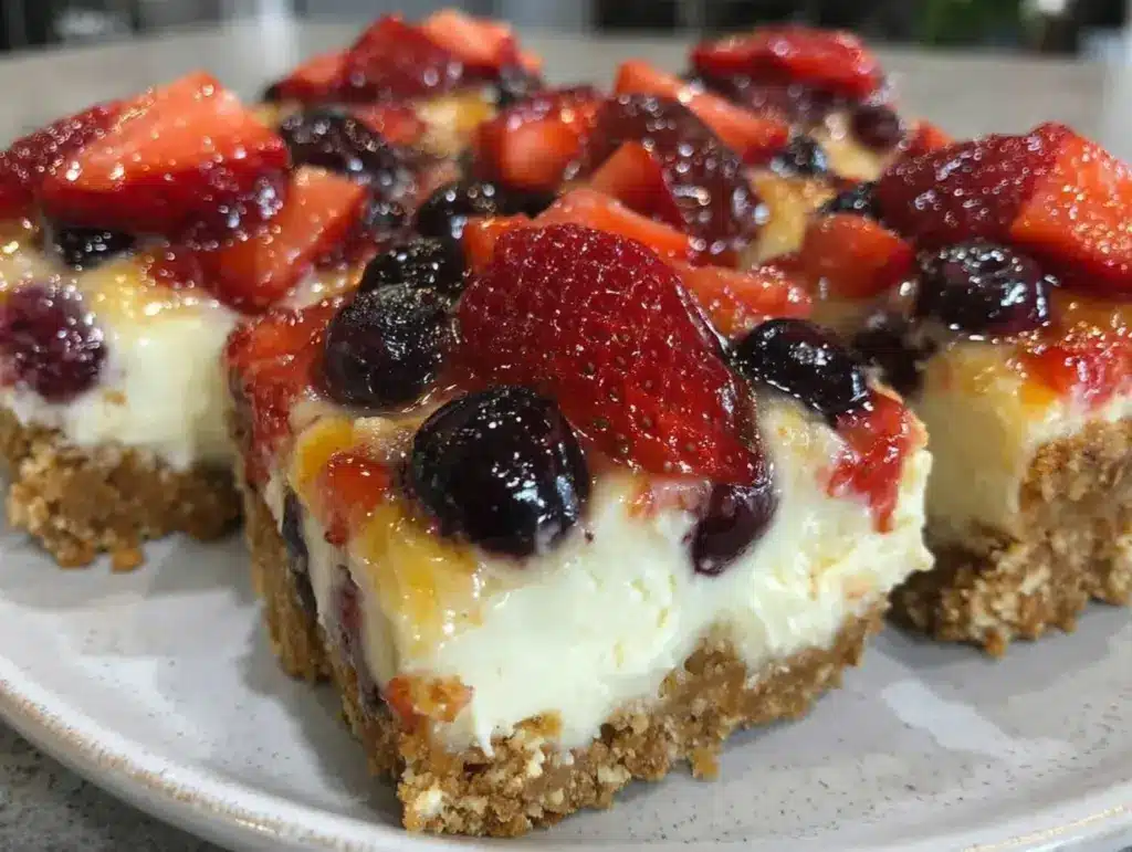red white and blue berry cheesecake bars - featured image