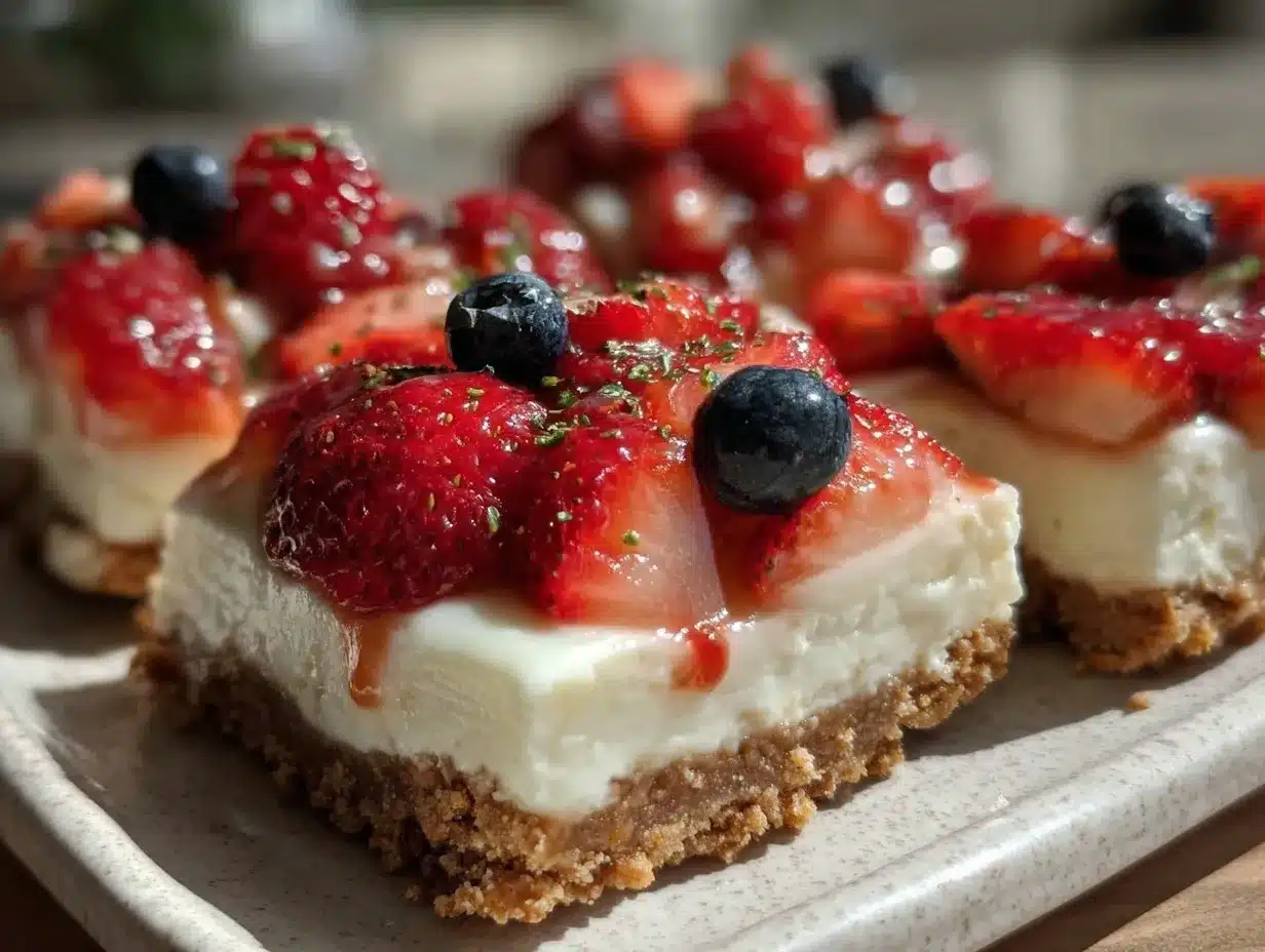 red white and blue berry cheesecake bars preparation steps