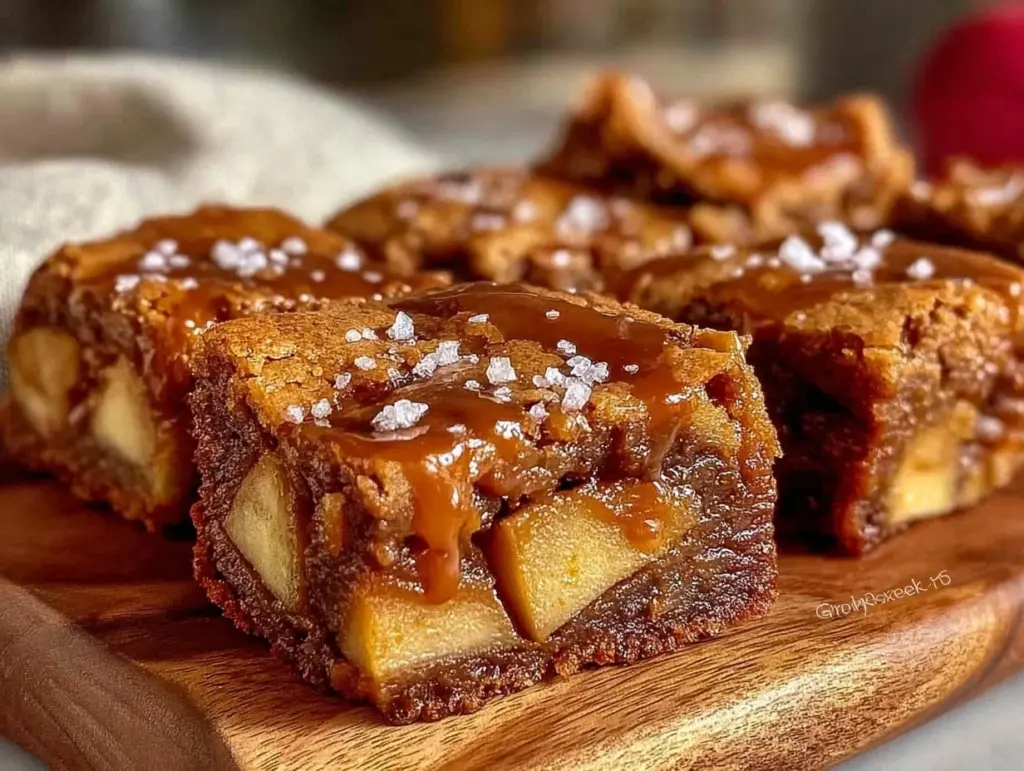 brown butter salted caramel apple blondies - featured image