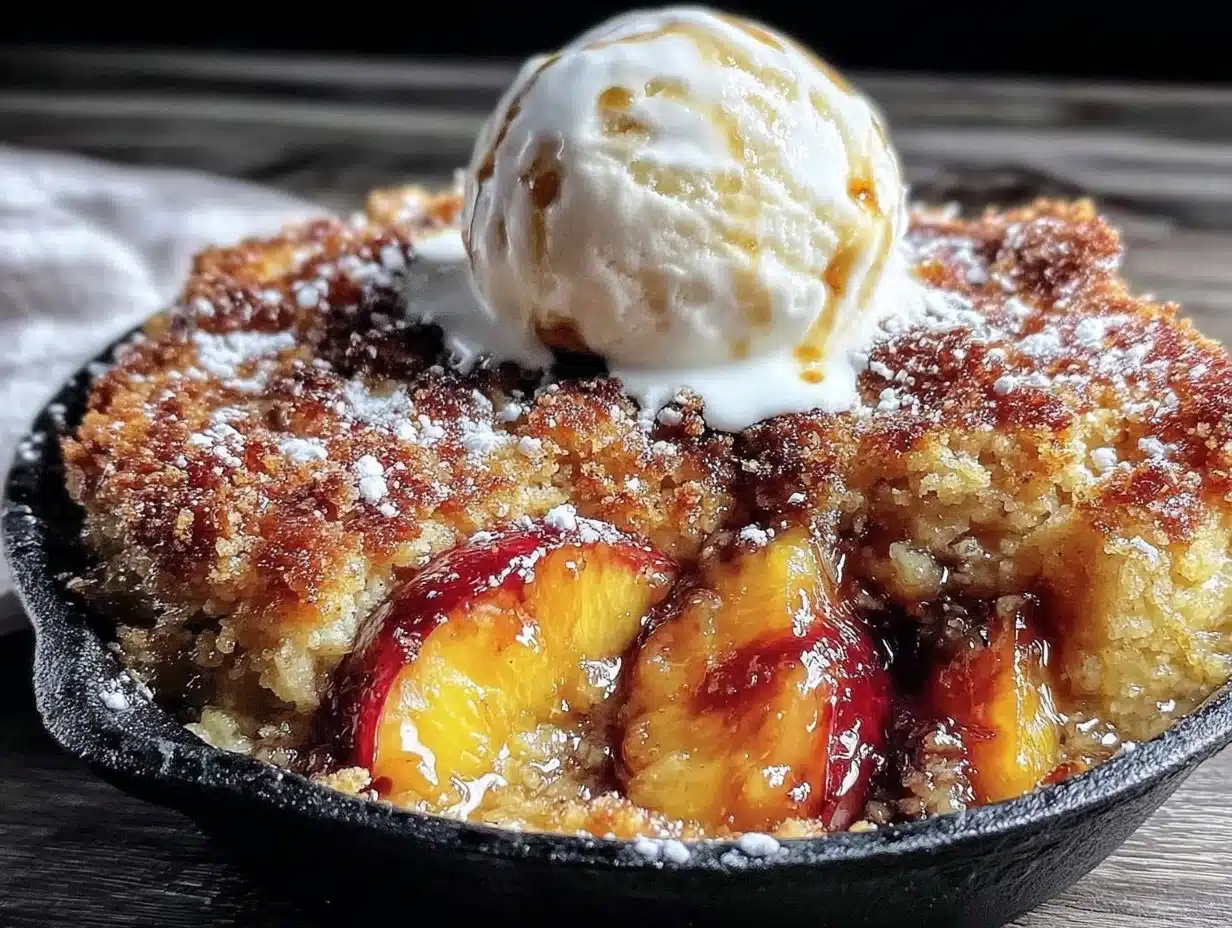 brown butter skillet peach cobbler - featured image