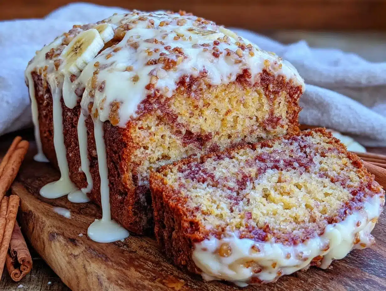 cozy cinnamon roll banana bread - featured image