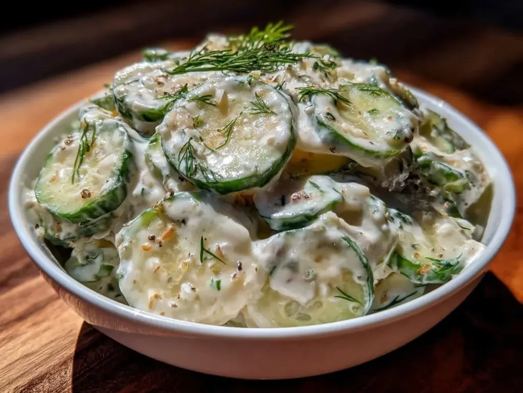 creamy old-fashioned cucumber salad with dill - featured image