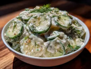 creamy old-fashioned cucumber salad with dill - featured image