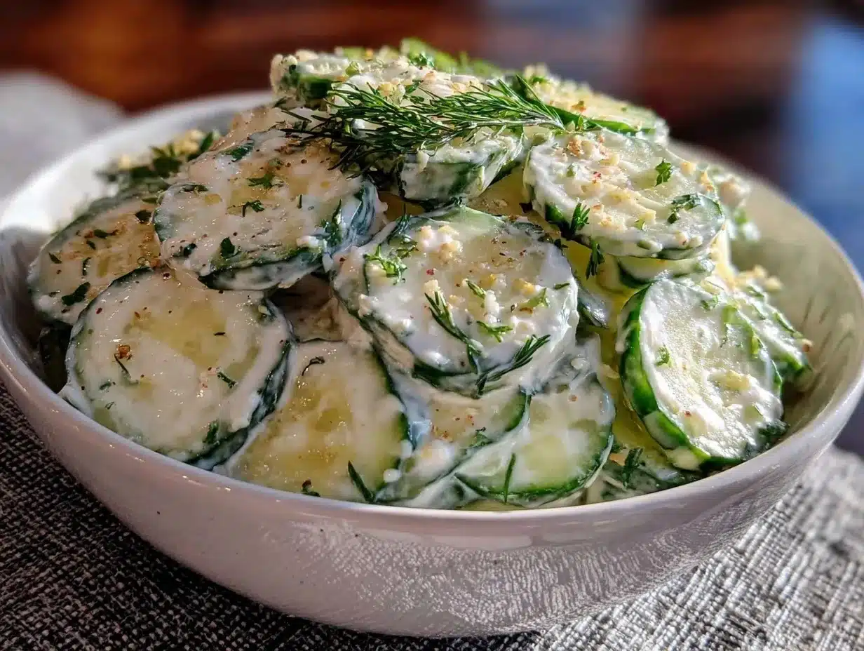 creamy old-fashioned cucumber salad with dill preparation steps
