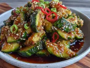 crispy asian sesame smashed cucumber salad - featured image