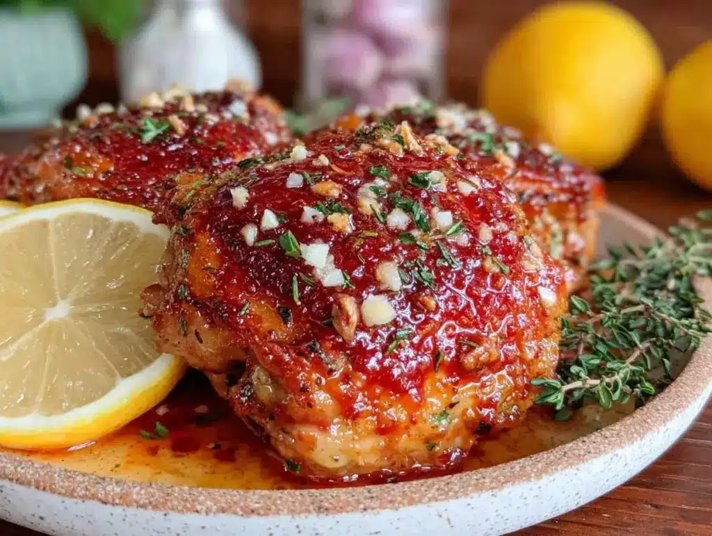 crispy baked garlic butter chicken thighs - featured image