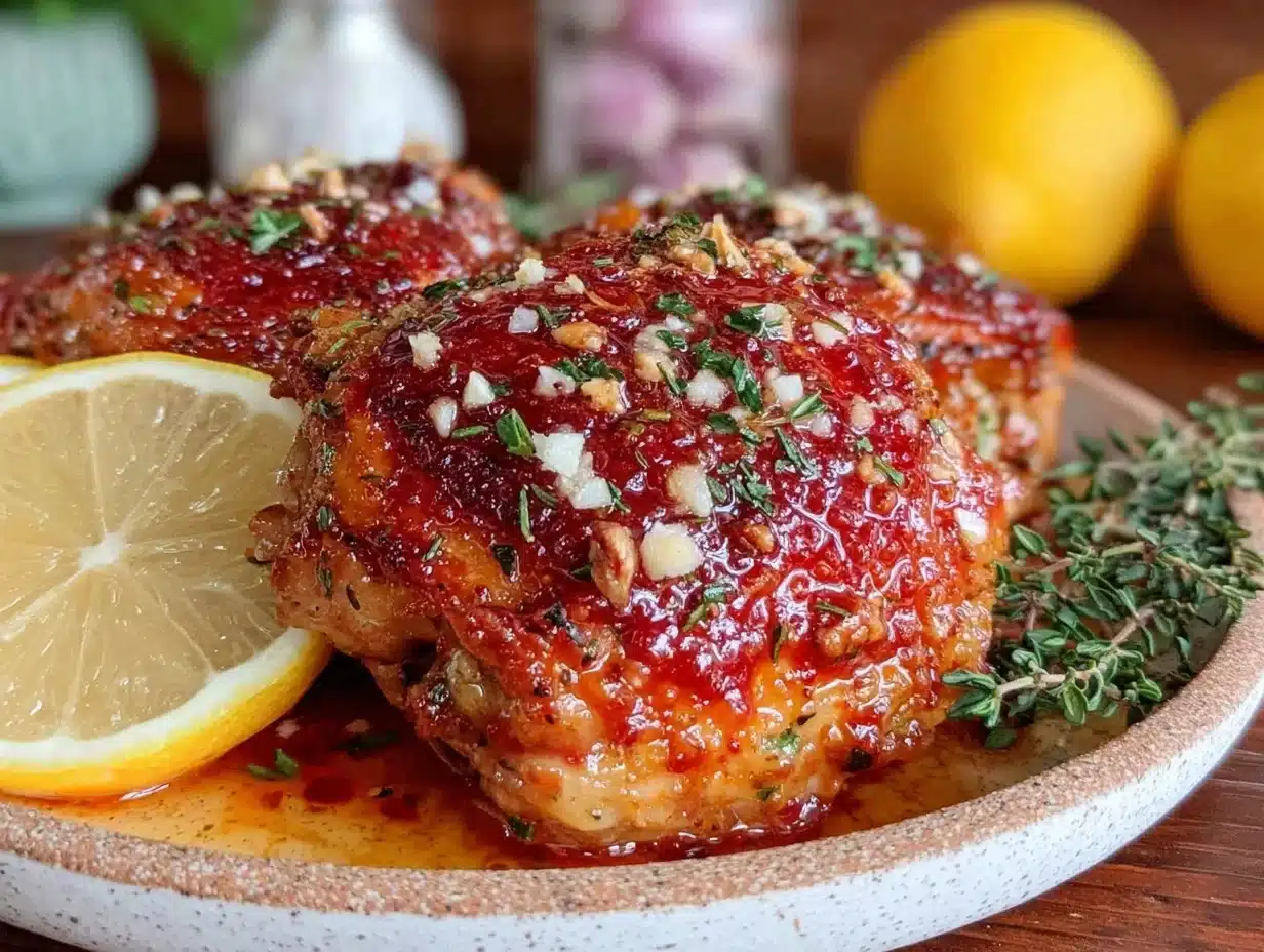 crispy baked garlic butter chicken thighs - featured image