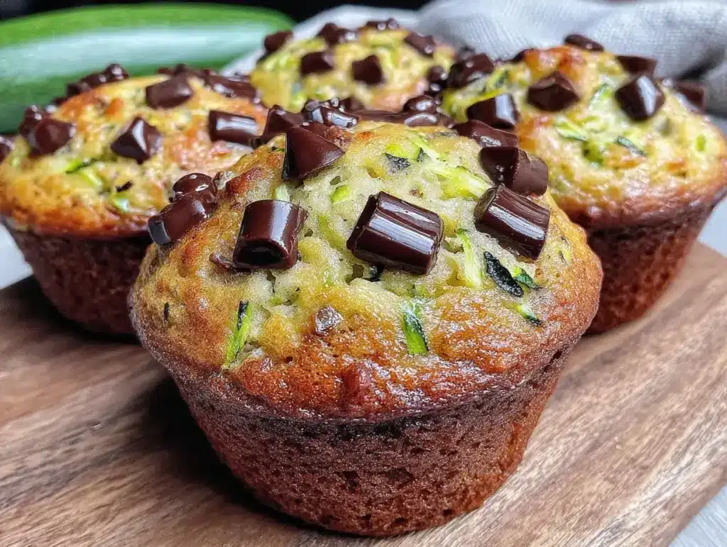 dense chocolate chip zucchini muffins - featured image