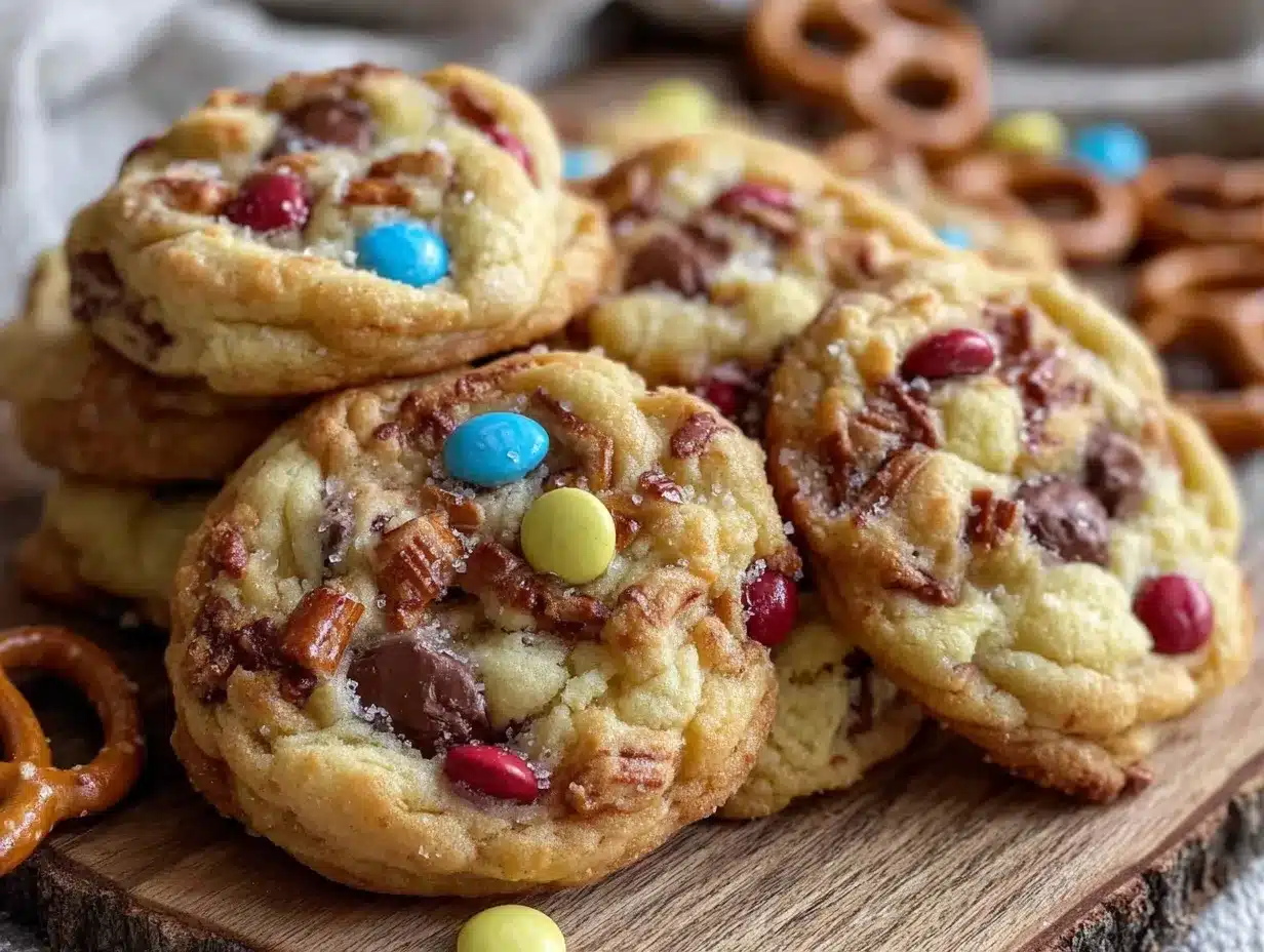 Easy Chewy M&M and Pretzel Trail Mix Cookies preparation steps