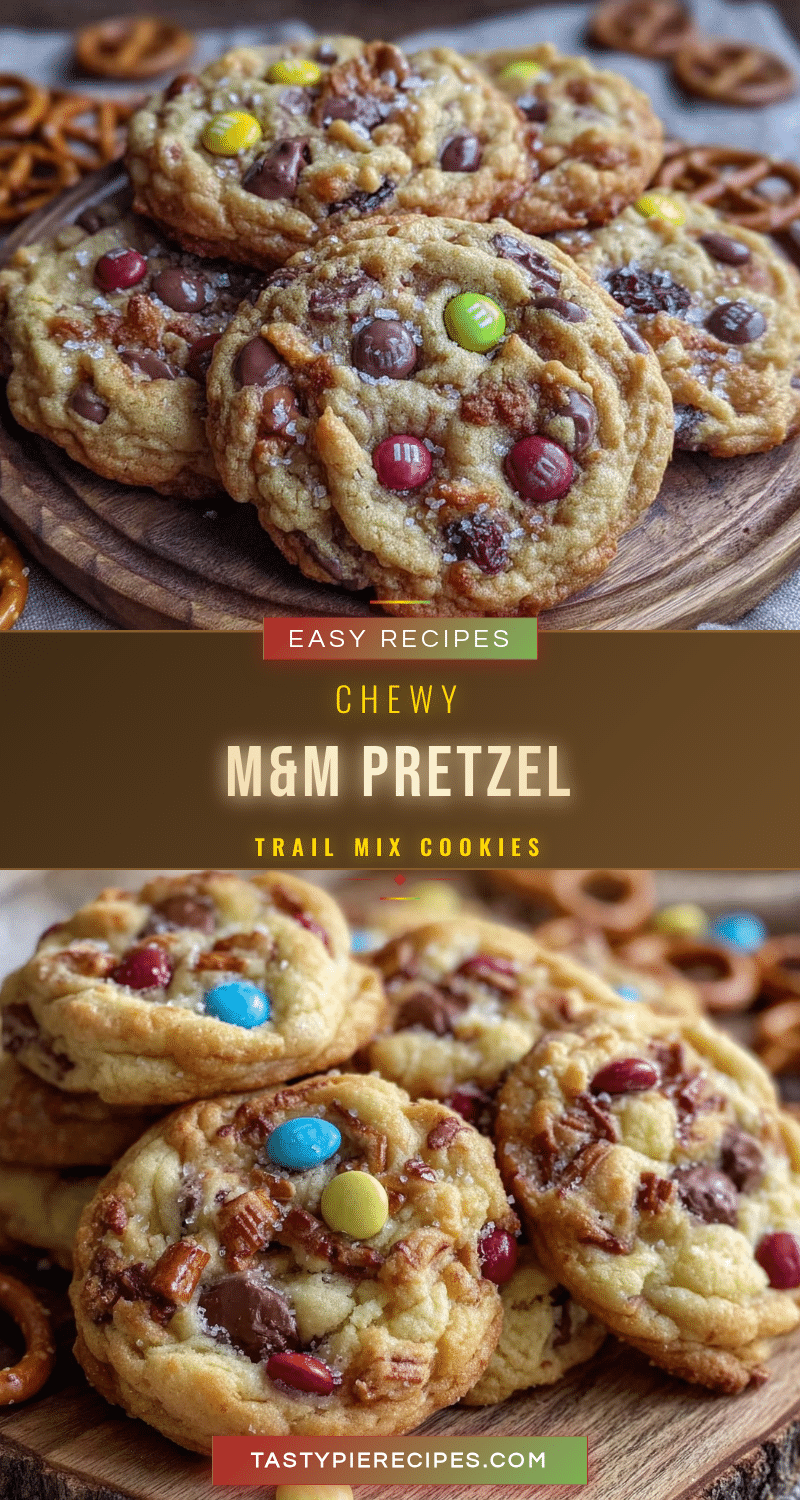 Easy Chewy M&M and Pretzel Trail Mix Cookies recipe