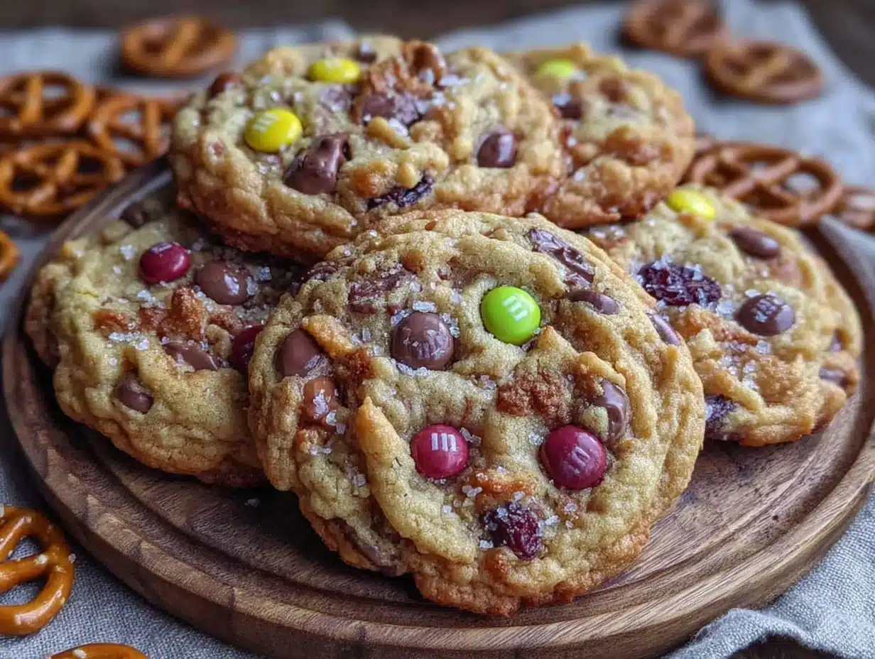 Easy Chewy M&M and Pretzel Trail Mix Cookies - featured image
