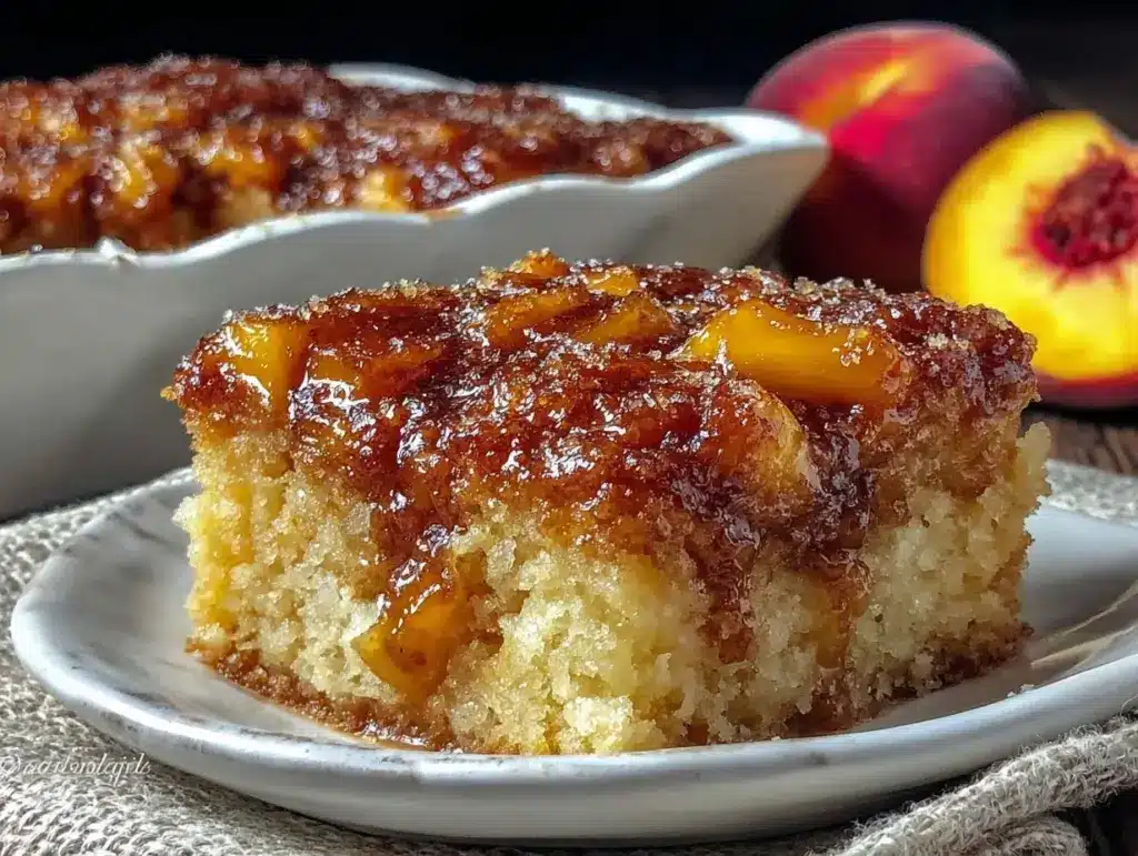 easy fresh peach dump cake - featured image