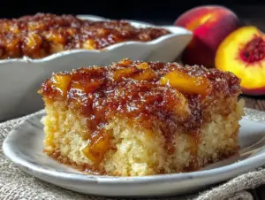 easy fresh peach dump cake - featured image