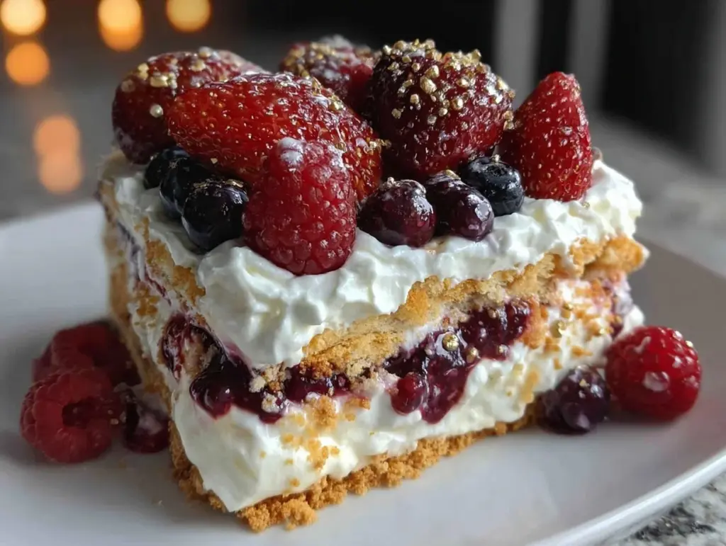 Easy No-Bake Patriotic Berry Icebox Cake - featured image