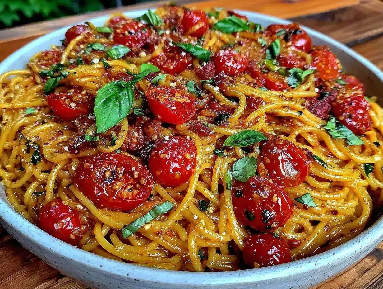 Flavorful Burst Cherry Tomato Pasta preparation steps