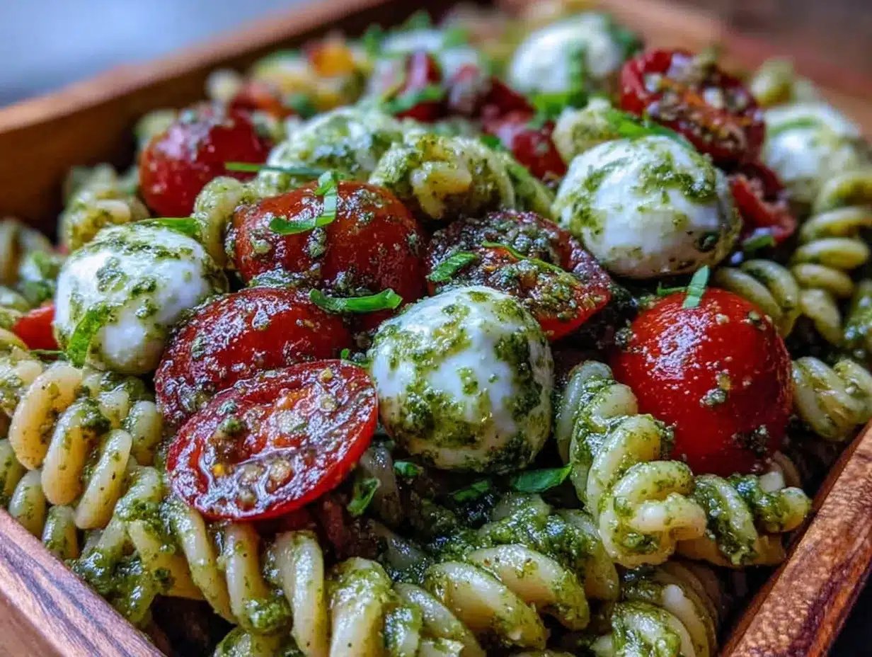 fresh cold caprese pasta lunch box preparation steps