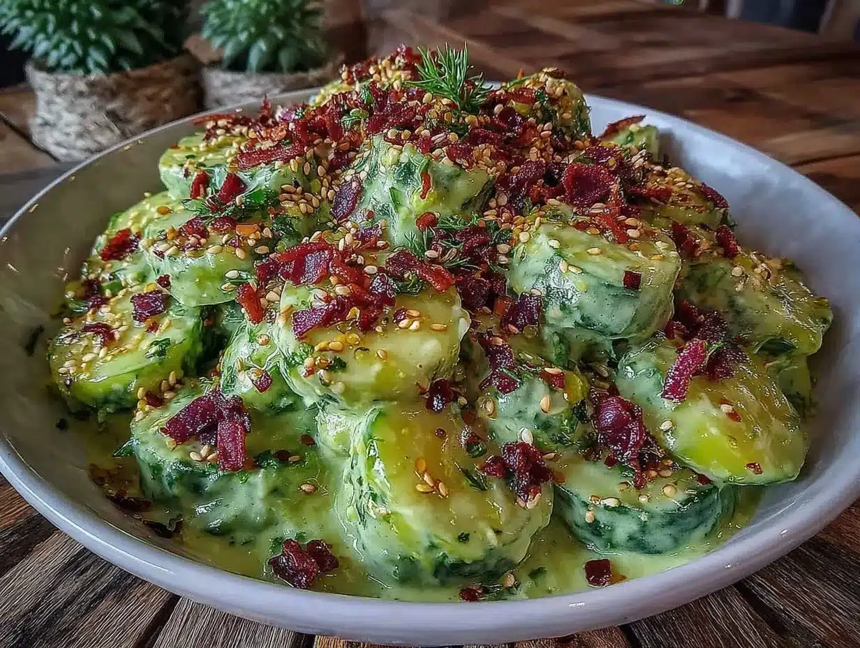 fresh creamy smashed cucumber salad preparation steps