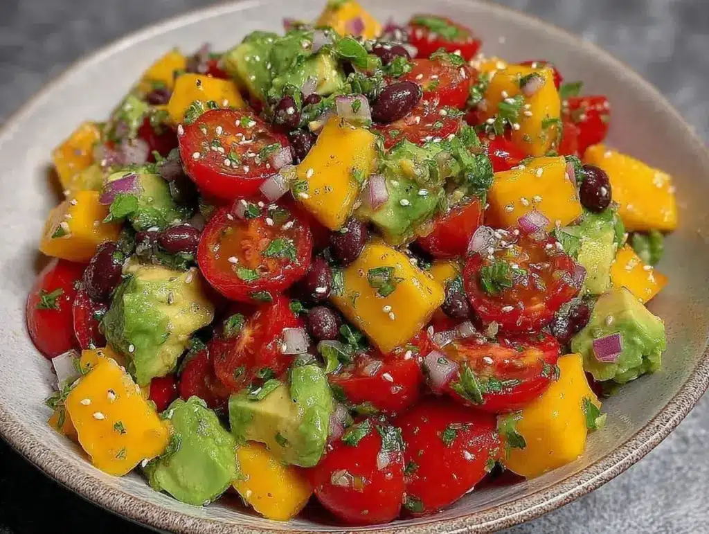 fresh healthy cowboy caviar with mango and avocado - featured image